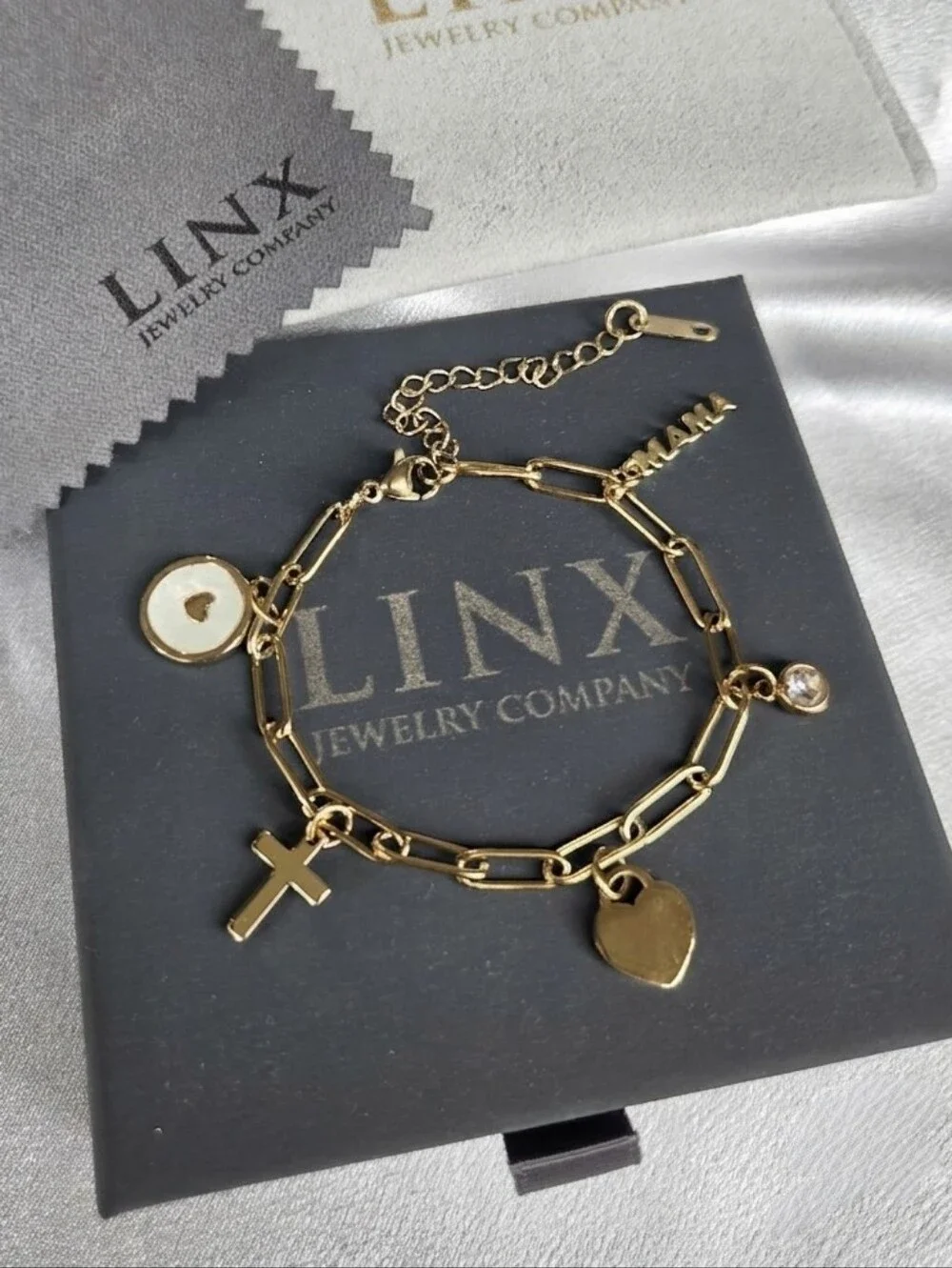 Gold Paperclip Chain Charm Bracelet With Charms